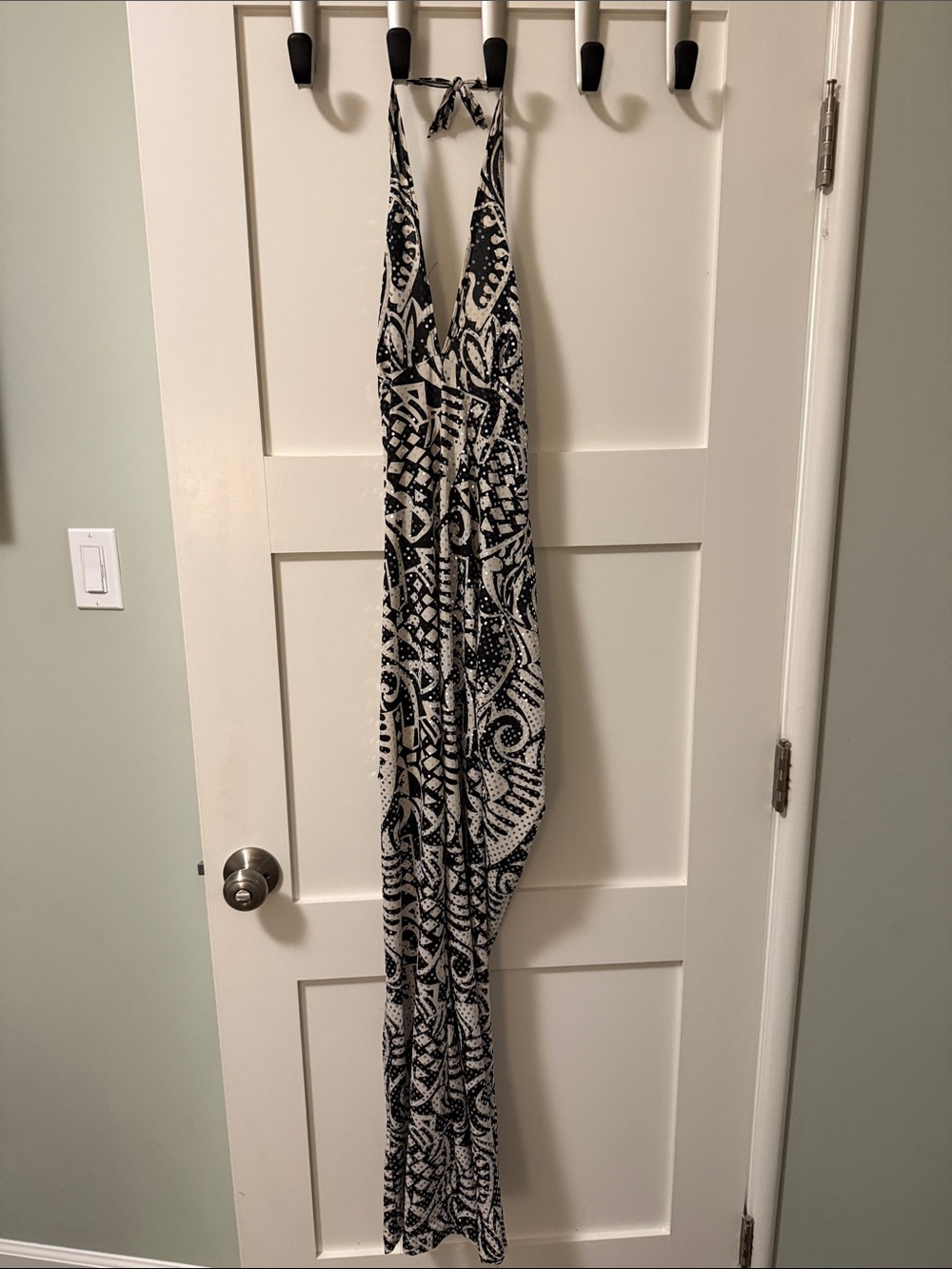 Black & White Halter bodysuit with Abstract Print